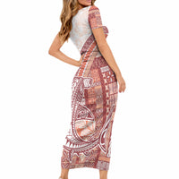 Samoa Mamanu Siapo Crimson Short Sleeve Bodycon Dress Tatau Malie LT7 - Polynesian Pride
