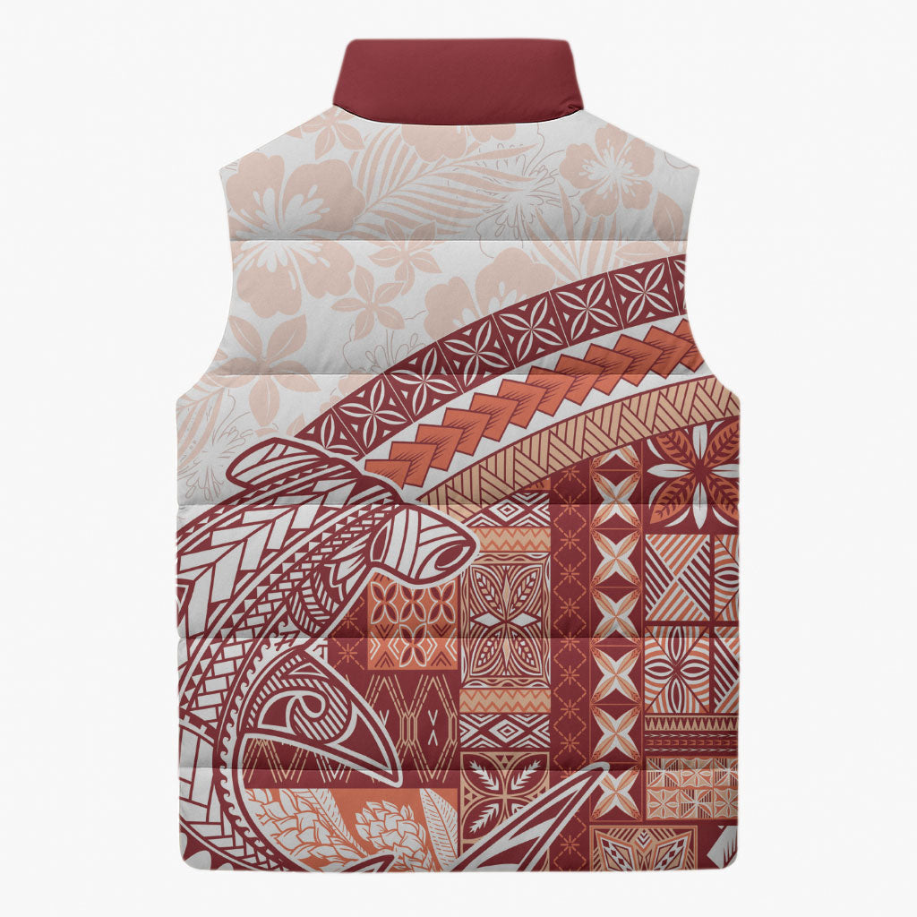Samoa Mamanu Siapo Crimson Sleeveless Puffer Jacket Tatau Malie LT7 - Polynesian Pride