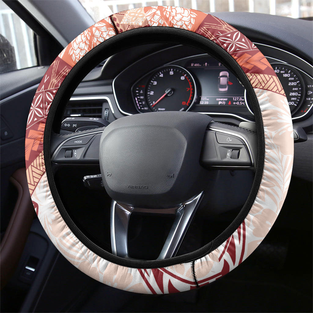 Samoa Mamanu Siapo Crimson Steering Wheel Cover Tatau Malie LT7 - Polynesian Pride