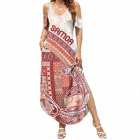 Samoa Mamanu Siapo Crimson Summer Maxi Dress Tatau Malie LT7 Women Red - Polynesian Pride