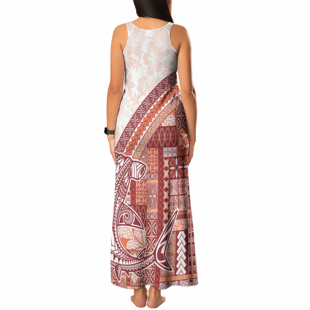 Samoa Mamanu Siapo Crimson Tank Maxi Dress Tatau Malie LT7 - Polynesian Pride