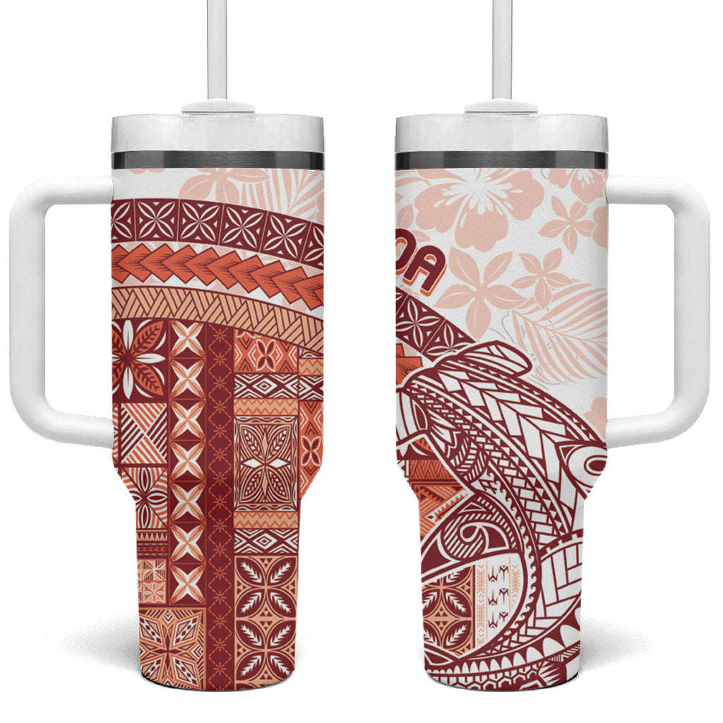 Samoa Mamanu Siapo Crimson Tumbler With Handle Tatau Malie LT7 One Size: 40 oz Red - Polynesian Pride