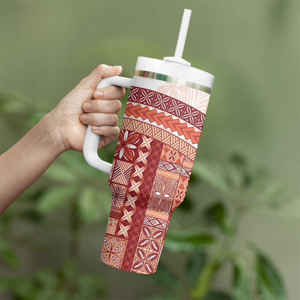 Samoa Mamanu Siapo Crimson Tumbler With Handle Tatau Malie LT7 - Polynesian Pride