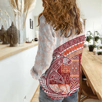 Samoa Mamanu Siapo Crimson Women Casual Shirt Tatau Malie LT7 - Polynesian Pride