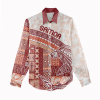 Samoa Mamanu Siapo Crimson Women Casual Shirt Tatau Malie LT7 - Polynesian Pride
