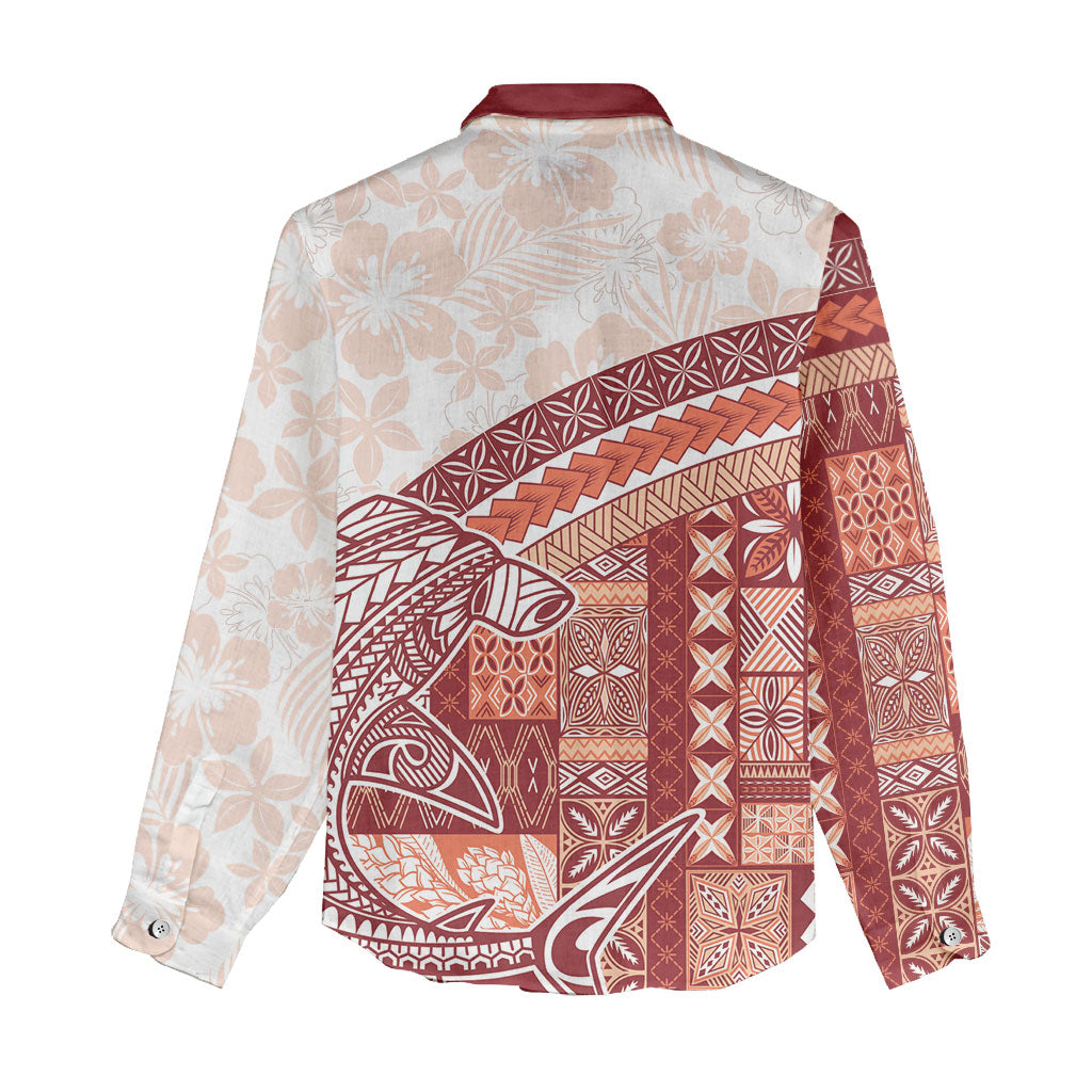 Samoa Mamanu Siapo Crimson Women Casual Shirt Tatau Malie LT7 - Polynesian Pride
