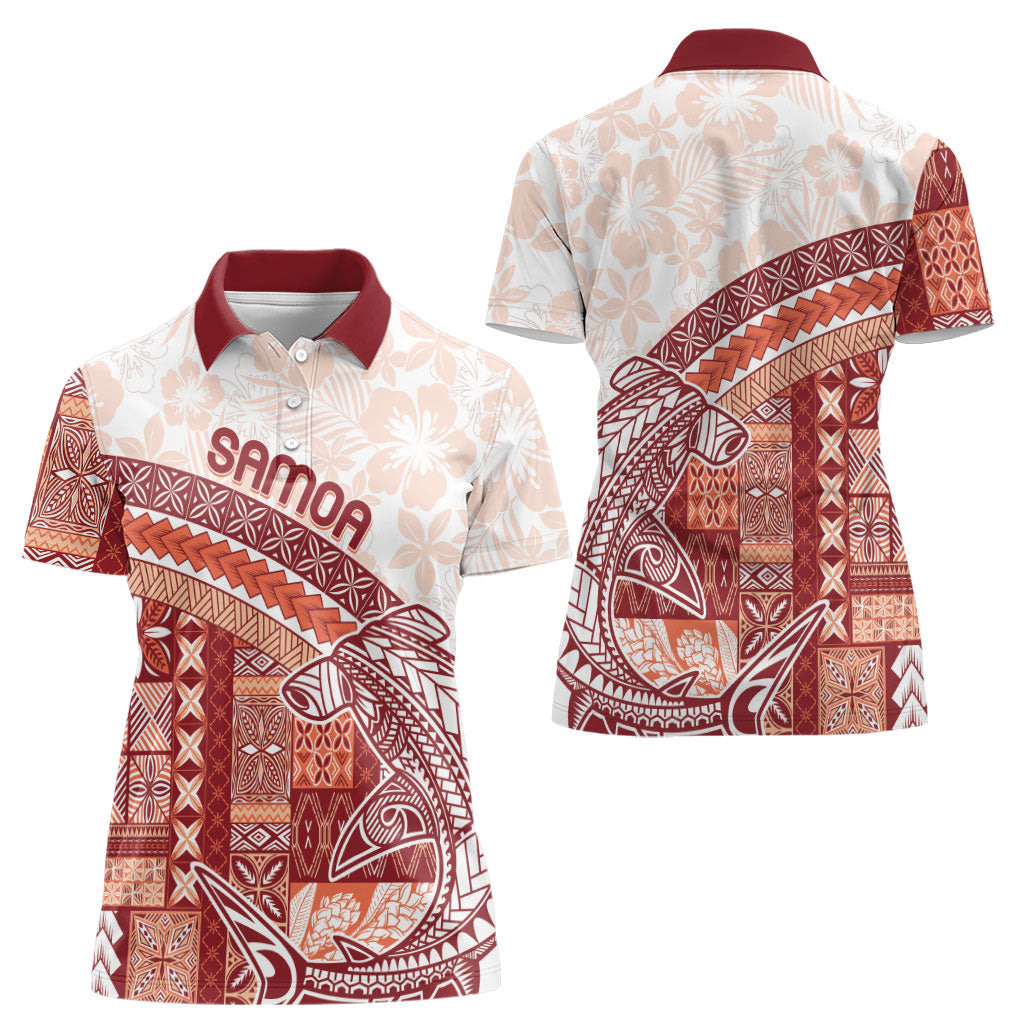Samoa Mamanu Siapo Crimson Women Polo Shirt Tatau Malie LT7 - Polynesian Pride