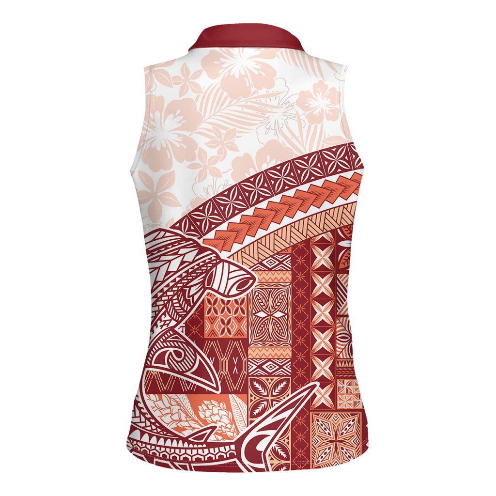 Samoa Mamanu Siapo Crimson Women Sleeveless Polo Shirt Tatau Malie LT7 - Polynesian Pride