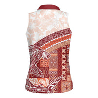 Samoa Mamanu Siapo Crimson Women Sleeveless Polo Shirt Tatau Malie LT7 - Polynesian Pride