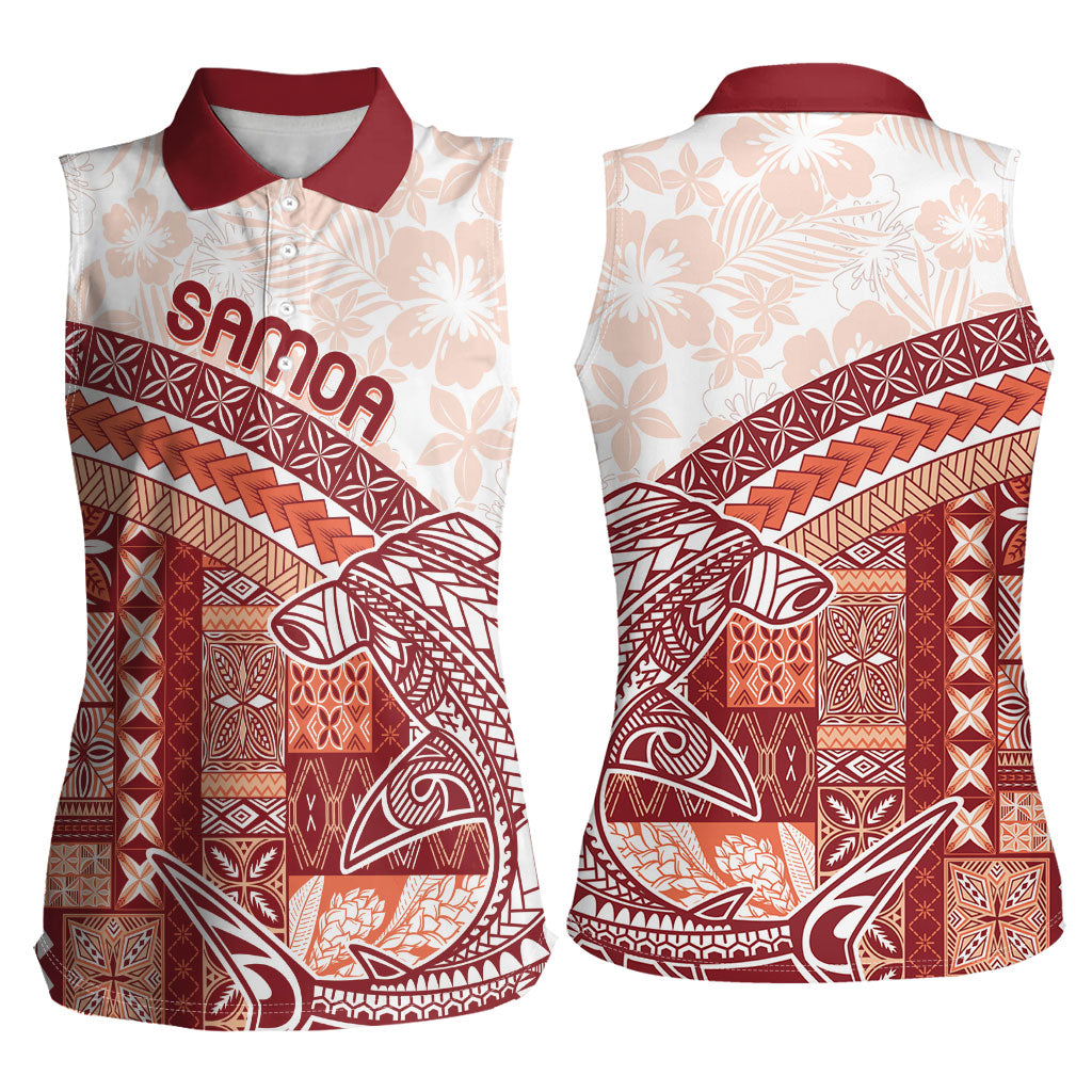 Samoa Mamanu Siapo Crimson Women Sleeveless Polo Shirt Tatau Malie LT7 - Polynesian Pride