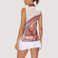 Samoa Mamanu Siapo Crimson Women Sleeveless Polo Shirt Tatau Malie LT7 - Polynesian Pride