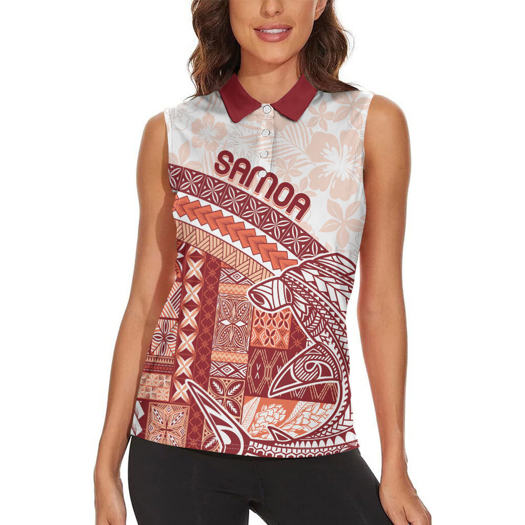 Samoa Mamanu Siapo Crimson Women Sleeveless Polo Shirt Tatau Malie LT7 - Polynesian Pride