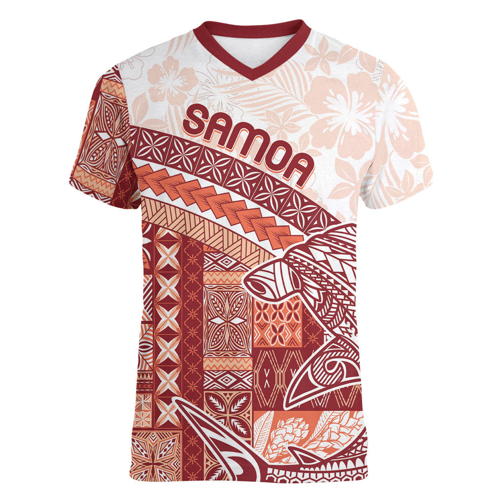 Samoa Mamanu Siapo Crimson Women V-Neck T-Shirt Tatau Malie LT7 Female Red - Polynesian Pride