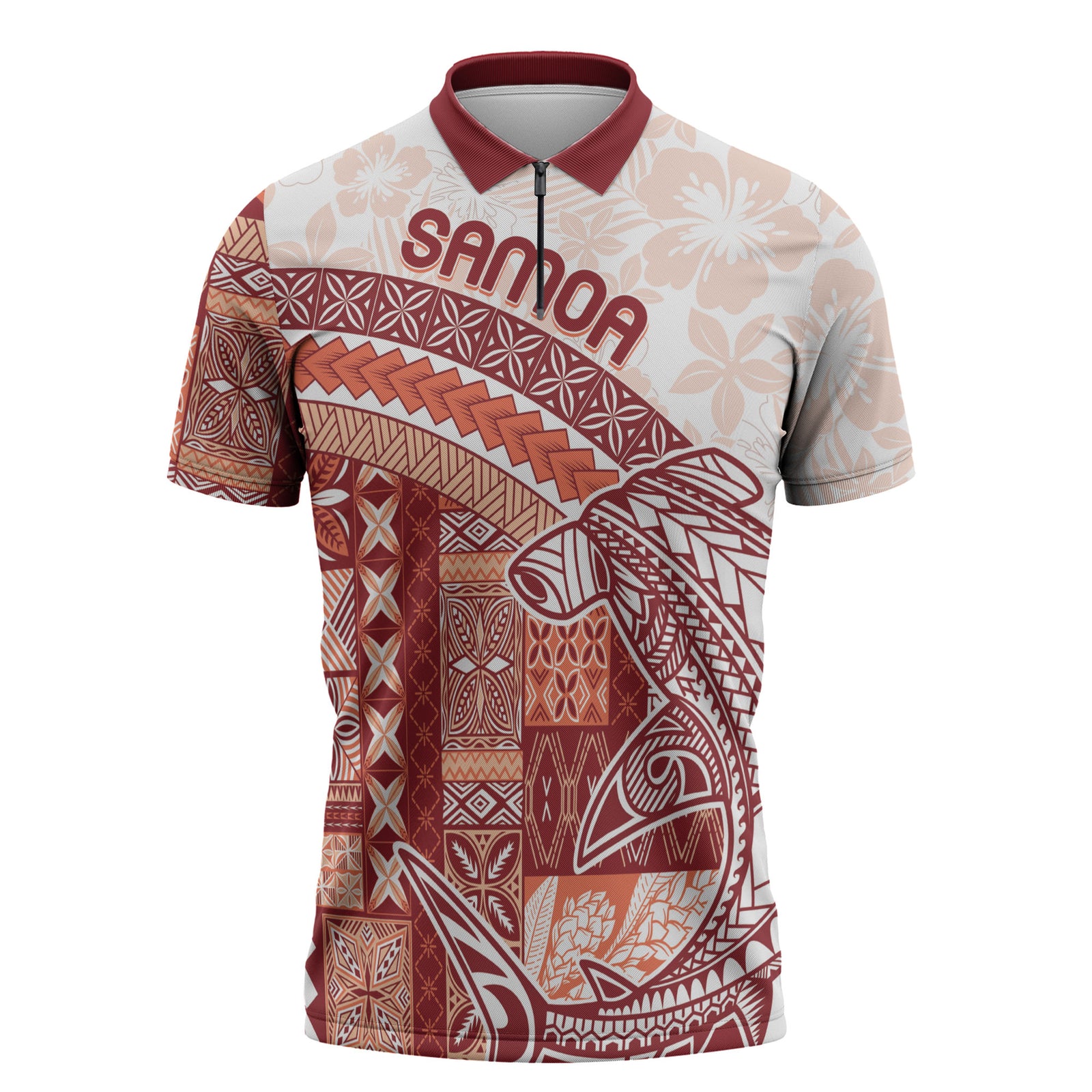 Samoa Mamanu Siapo Crimson Zipper Polo Shirt Tatau Malie LT7 Red - Polynesian Pride