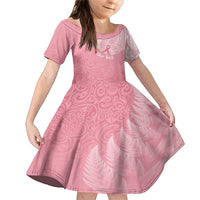 Personalised New Zealand Family Matching Mermaid Dress and Hawaiian Shirt Pink Ribbon Tattoo Mix Silver Fern LT7 Daughter's Dress Pink - Polynesian Pride
