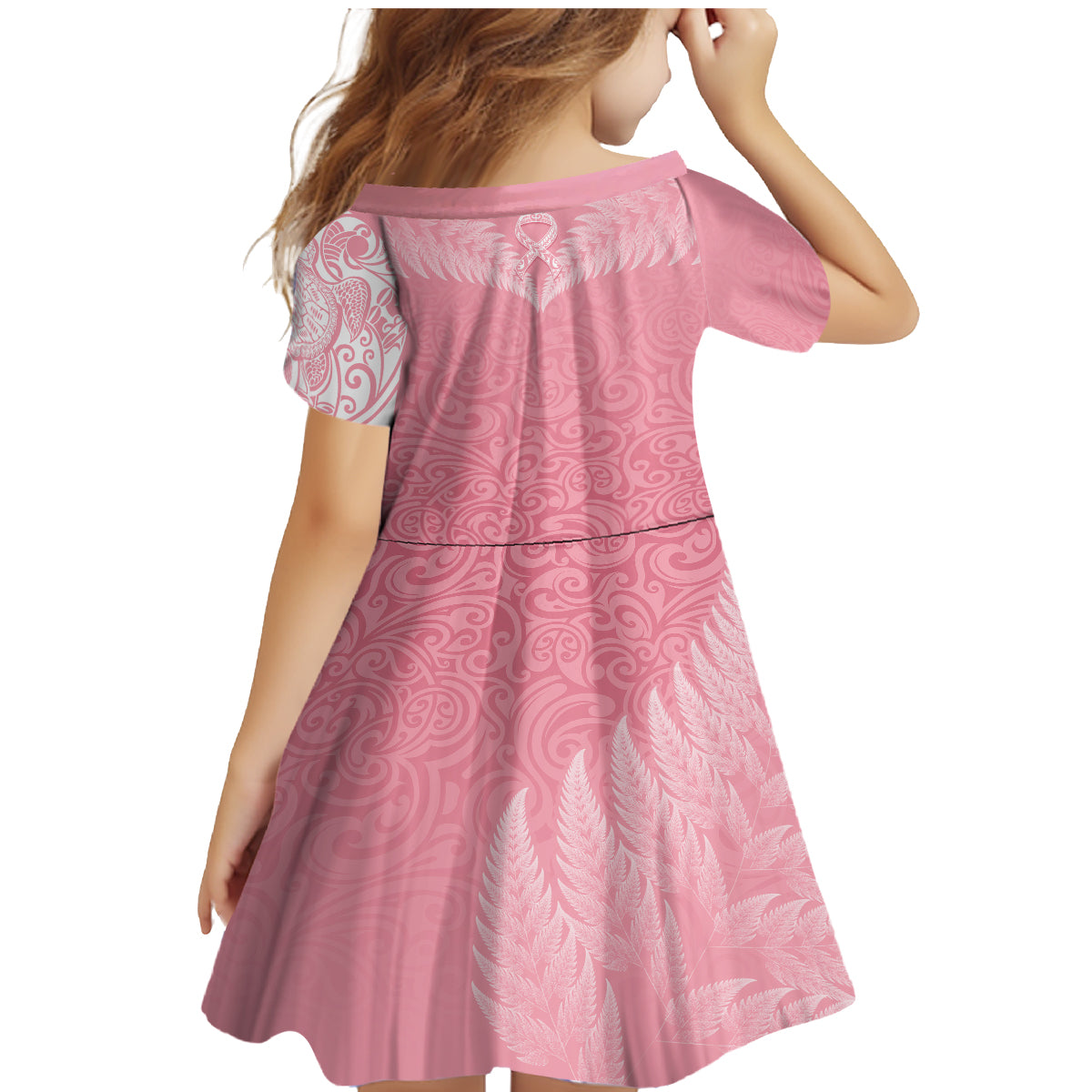 Personalised New Zealand Family Matching Mermaid Dress and Hawaiian Shirt Pink Ribbon Tattoo Mix Silver Fern LT7 - Polynesian Pride