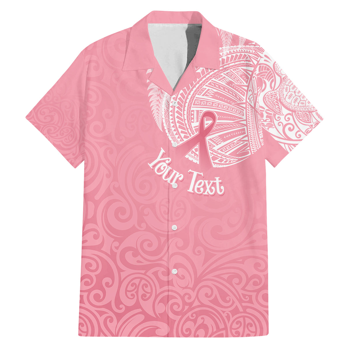 Personalised New Zealand Family Matching Mermaid Dress and Hawaiian Shirt Pink Ribbon Tattoo Mix Silver Fern LT7 Dad's Shirt - Short Sleeve Pink - Polynesian Pride
