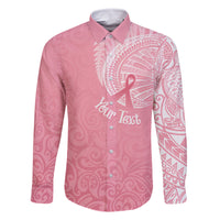 Personalised New Zealand Family Matching Off Shoulder Long Sleeve Dress and Hawaiian Shirt Pink Ribbon Tattoo Mix Silver Fern LT7 Dad's Shirt - Long Sleeve Pink - Polynesian Pride
