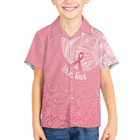 Personalised New Zealand Family Matching Off Shoulder Maxi Dress and Hawaiian Shirt Pink Ribbon Tattoo Mix Silver Fern LT7 Son's Shirt Pink - Polynesian Pride