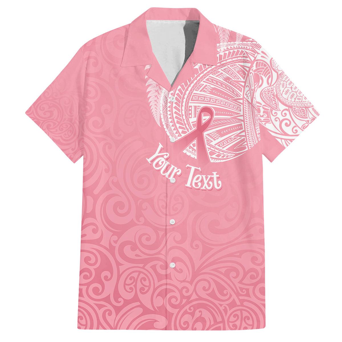 Personalised New Zealand Family Matching Off Shoulder Short Dress and Hawaiian Shirt Pink Ribbon Tattoo Mix Silver Fern LT7 Dad's Shirt - Short Sleeve Pink - Polynesian Pride