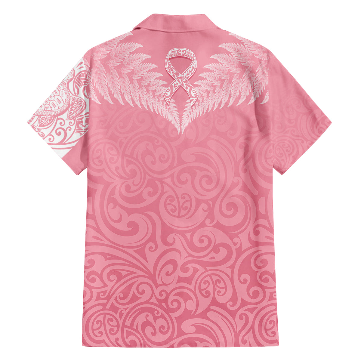 Personalised New Zealand Family Matching Off Shoulder Short Dress and Hawaiian Shirt Pink Ribbon Tattoo Mix Silver Fern LT7 - Polynesian Pride