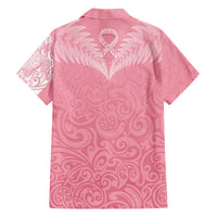 Personalised New Zealand Family Matching Off Shoulder Short Dress and Hawaiian Shirt Pink Ribbon Tattoo Mix Silver Fern LT7 - Polynesian Pride