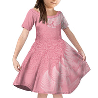 Personalised New Zealand Family Matching Summer Maxi Dress and Hawaiian Shirt Pink Ribbon Tattoo Mix Silver Fern LT7 Daughter's Dress Pink - Polynesian Pride
