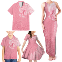 Personalised New Zealand Family Matching Tank Maxi Dress and Hawaiian Shirt Pink Ribbon Tattoo Mix Silver Fern LT7 - Polynesian Pride