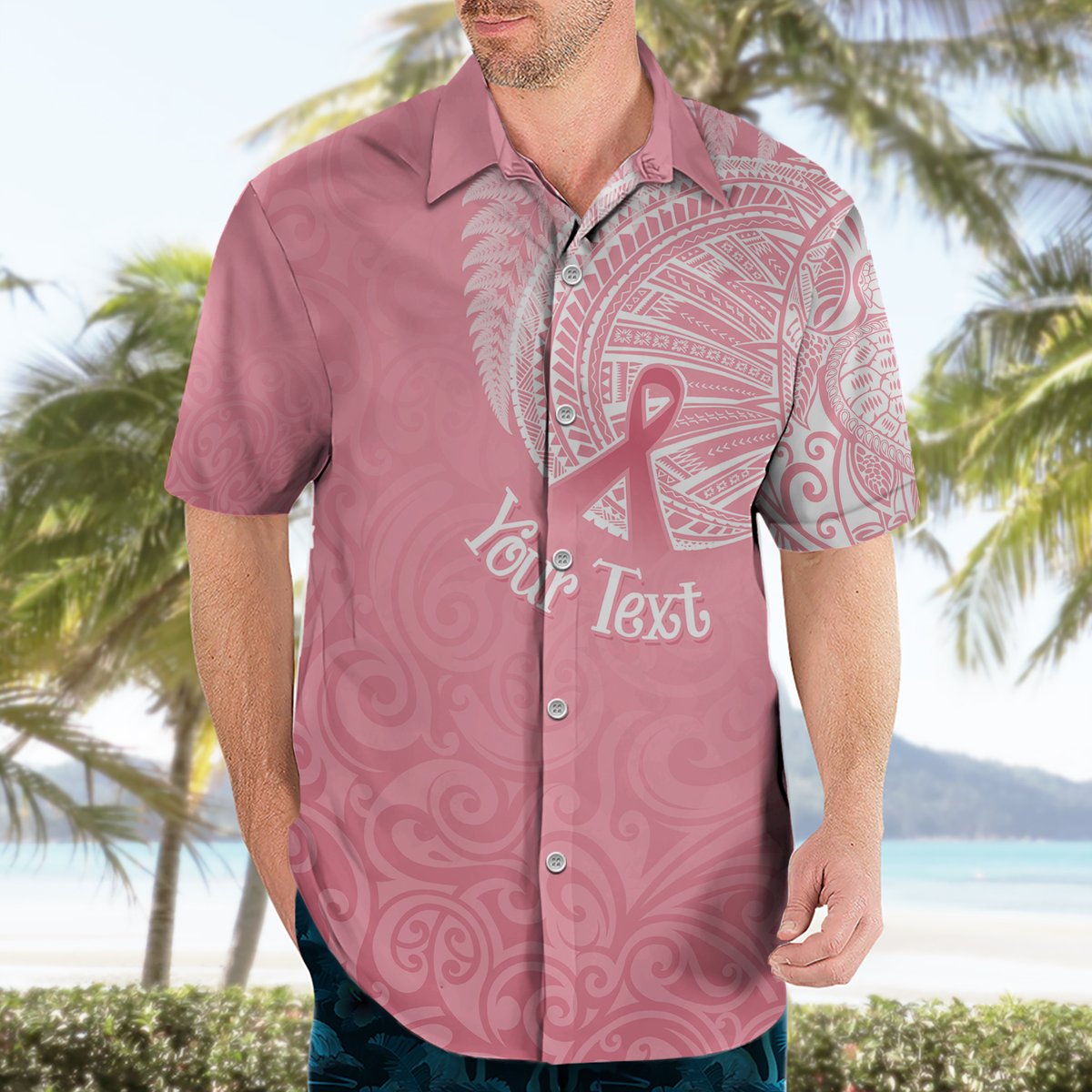 Personalised New Zealand Hawaiian Shirt Pink Ribbon Tattoo Mix Silver Fern LT7 - Polynesian Pride