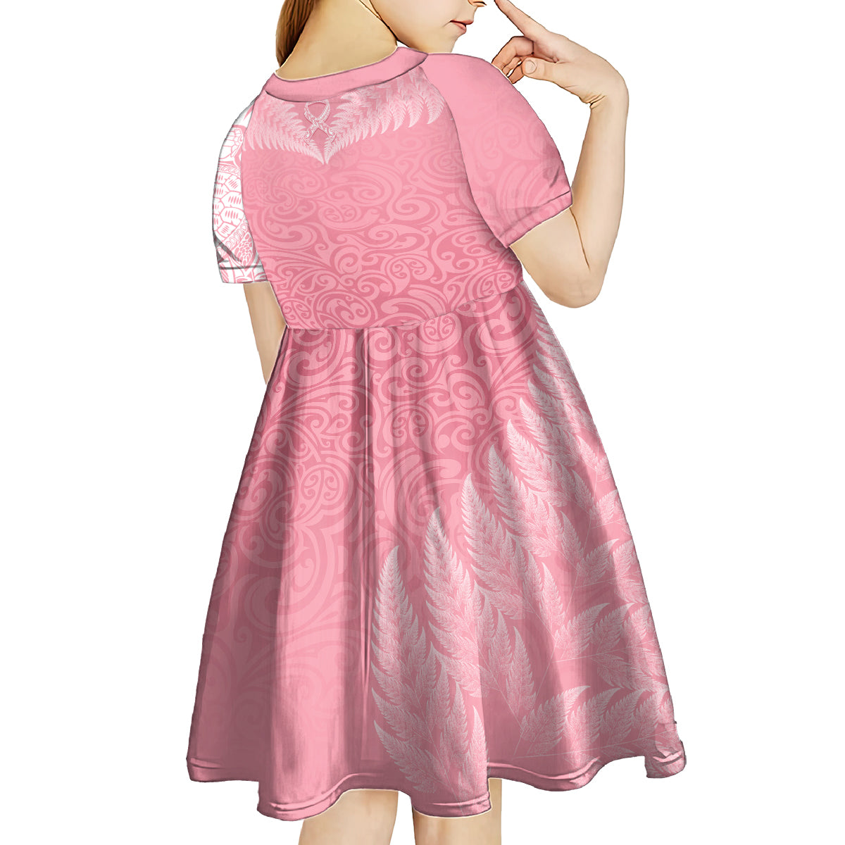 Personalised New Zealand Kid Short Sleeve Dress Pink Ribbon Tattoo Mix Silver Fern LT7 - Polynesian Pride