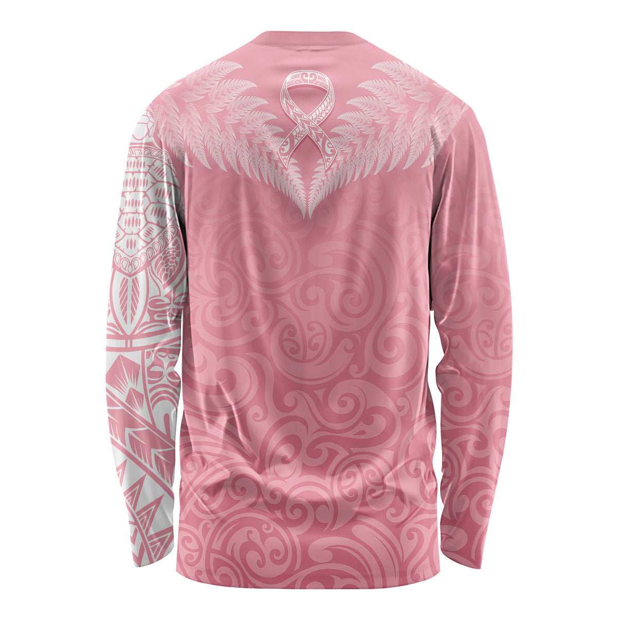 Personalised New Zealand Long Sleeve Shirt Pink Ribbon Tattoo Mix Silver Fern LT7 - Polynesian Pride