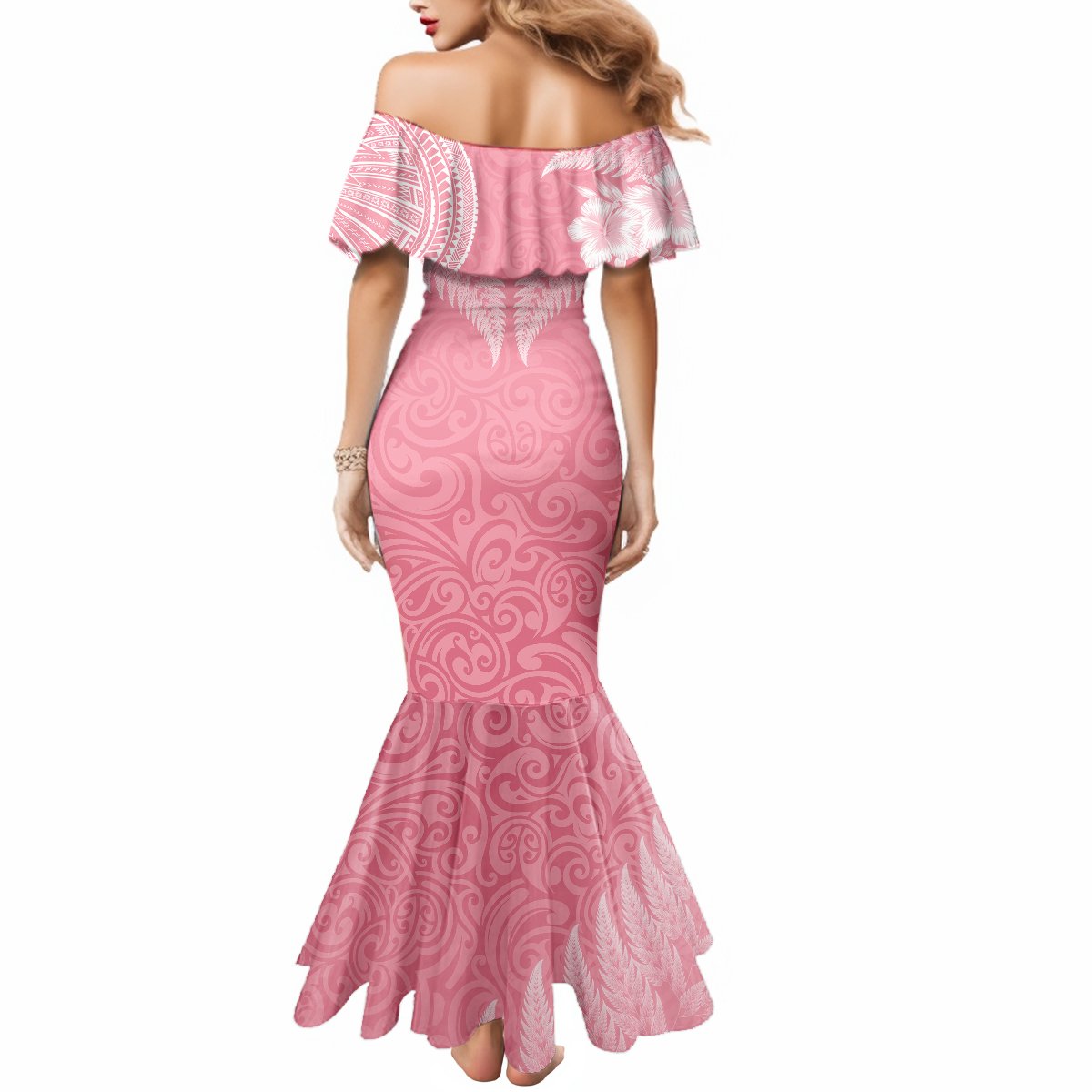 Personalised New Zealand Mermaid Dress Pink Ribbon Tattoo Mix Silver Fern LT7 - Polynesian Pride