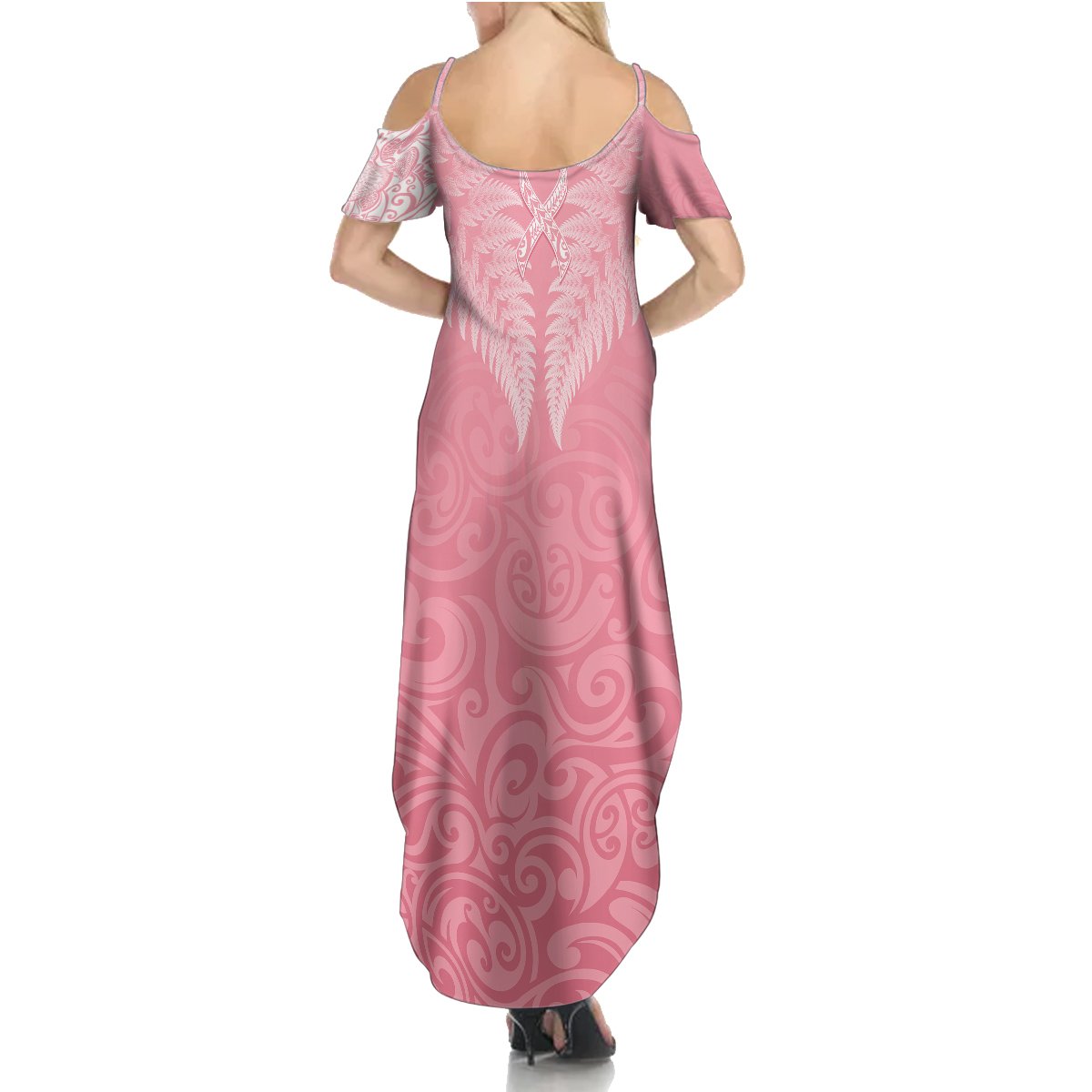 Personalised New Zealand Summer Maxi Dress Pink Ribbon Tattoo Mix Silver Fern LT7 - Polynesian Pride