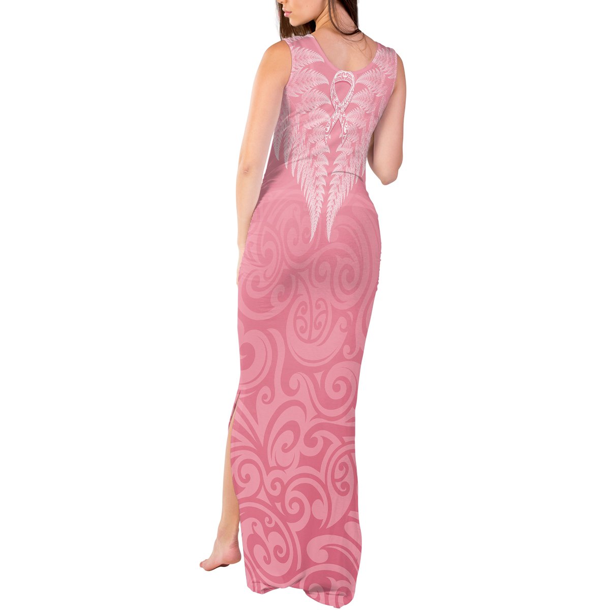 Personalised New Zealand Tank Maxi Dress Pink Ribbon Tattoo Mix Silver Fern LT7 - Polynesian Pride
