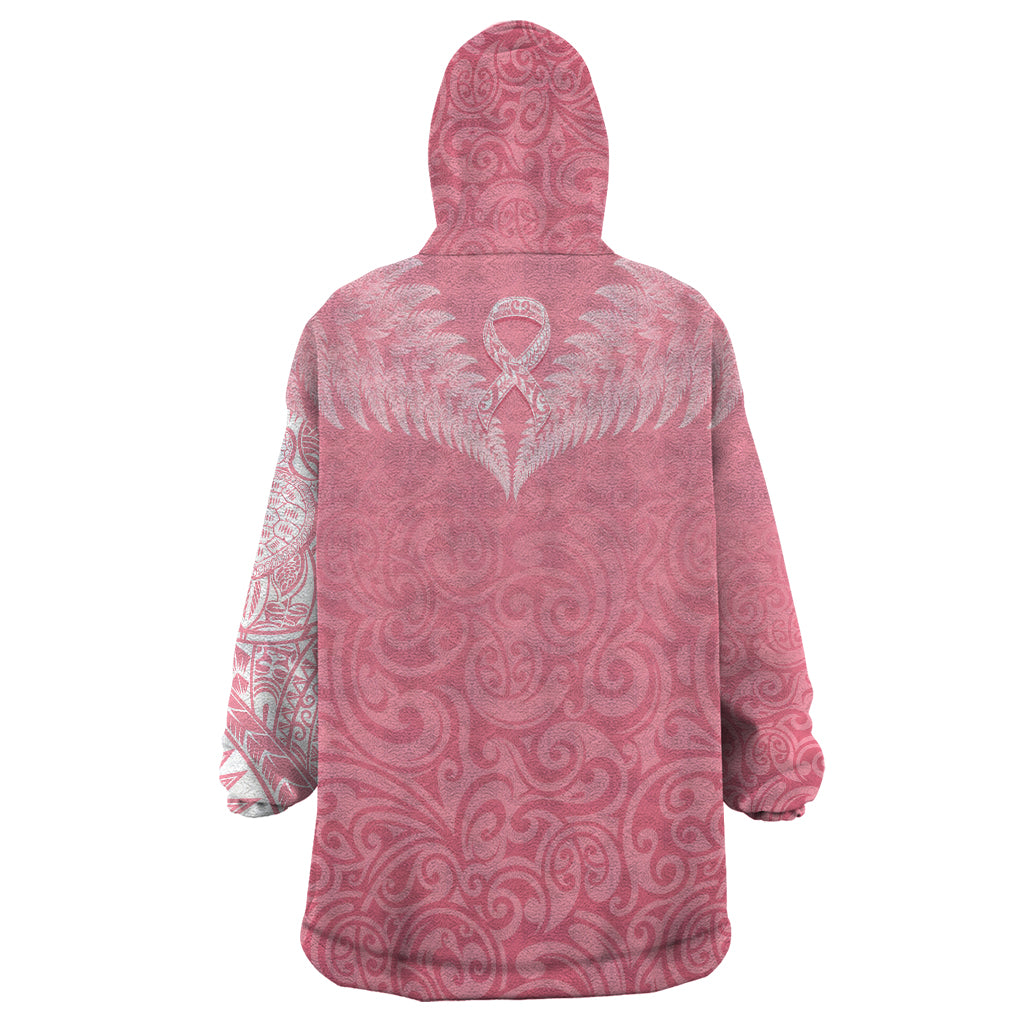 Personalised New Zealand Wearable Blanket Hoodie Pink Ribbon Tattoo Mix Silver Fern LT7 - Polynesian Pride
