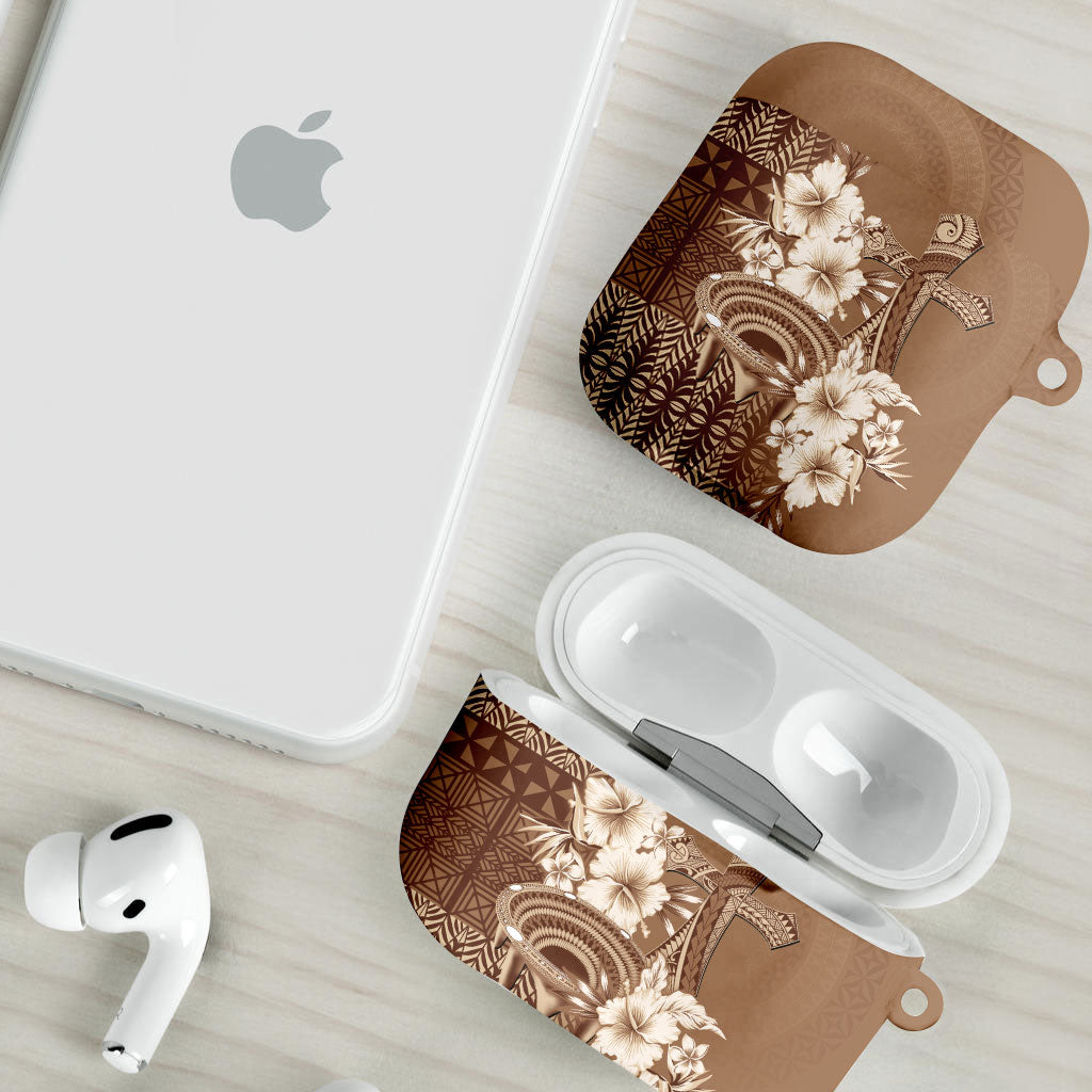Tonga Ngatu Kupesi Brown Tapa AirPods Case Koe Otua Mo Tonga Ko Hoku Tofia LT7 - Polynesian Pride