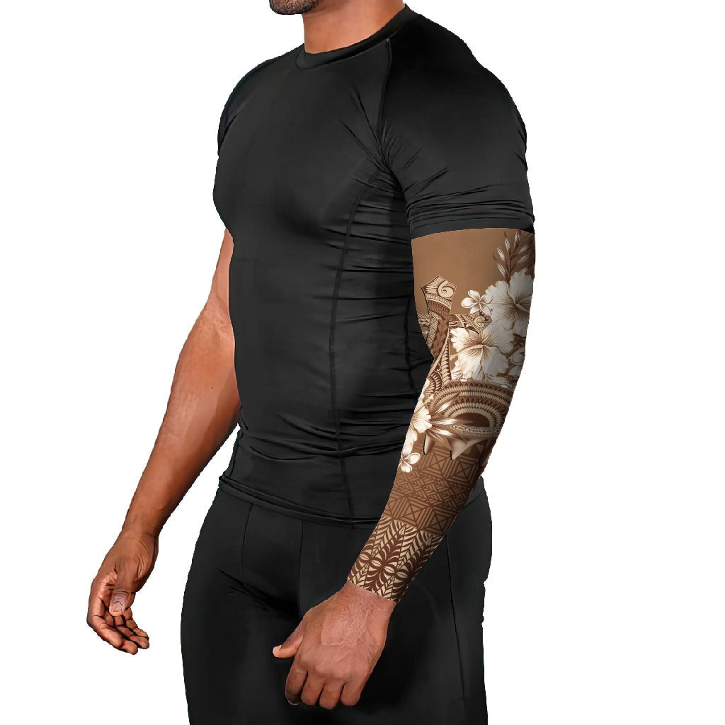 Tonga Ngatu Kupesi Brown Tapa Arm Sleeves Koe Otua Mo Tonga Ko Hoku Tofia LT7 - Polynesian Pride