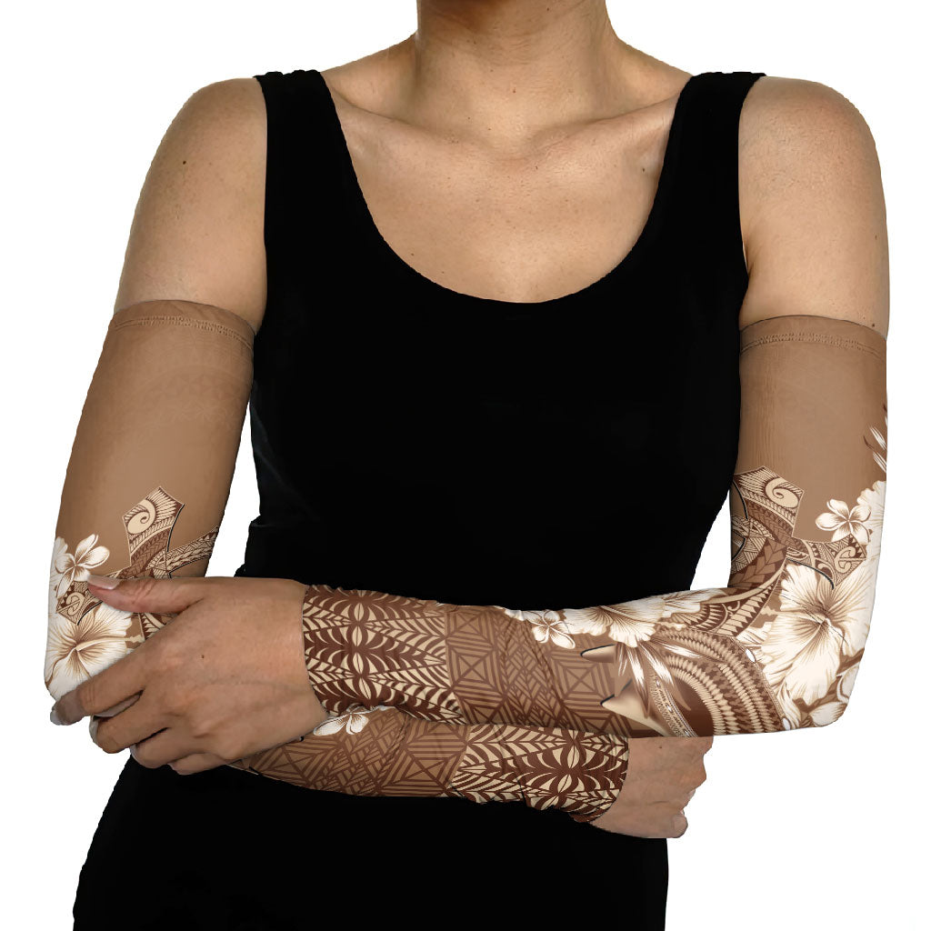 Tonga Ngatu Kupesi Brown Tapa Arm Sleeves Koe Otua Mo Tonga Ko Hoku Tofia LT7 - Polynesian Pride
