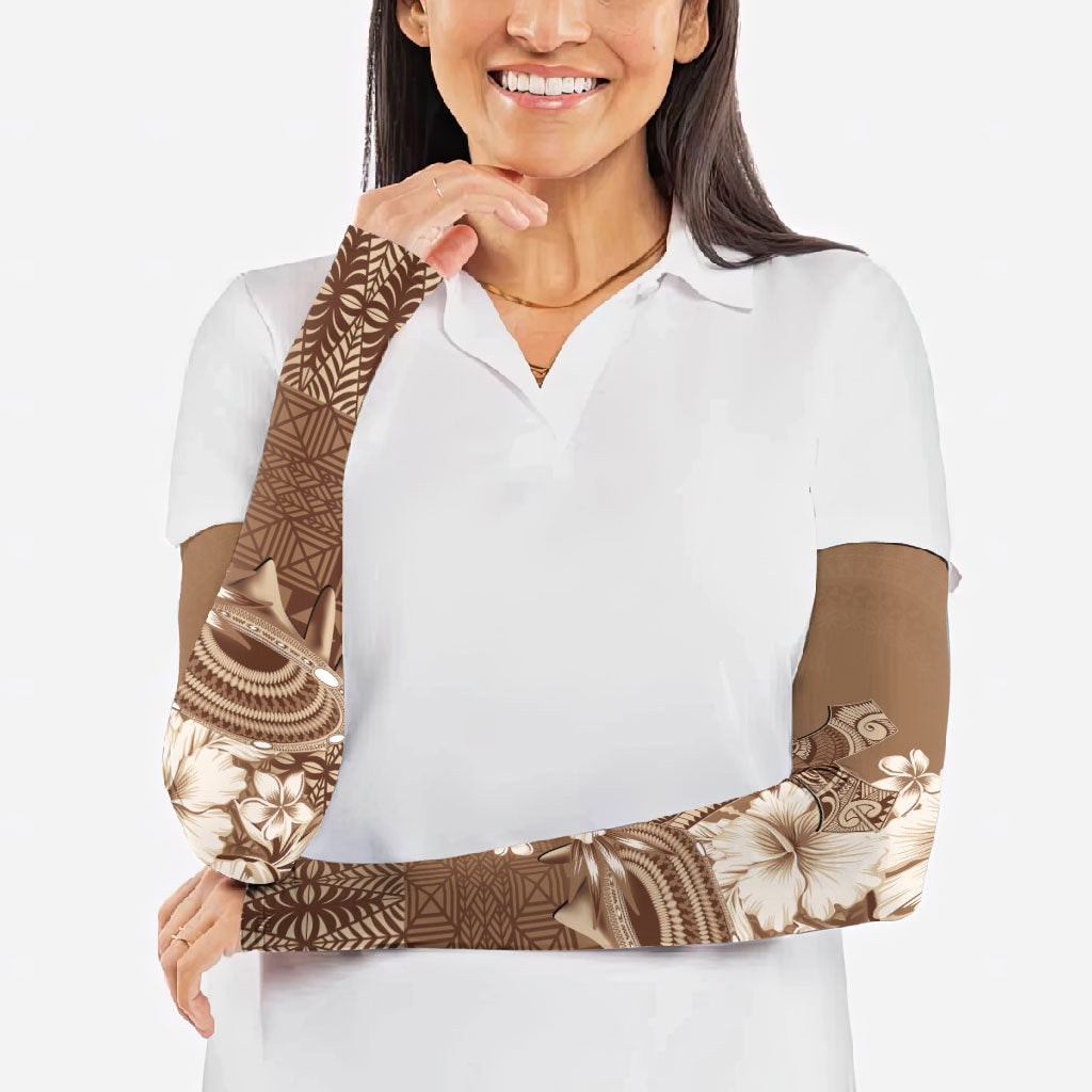 Tonga Ngatu Kupesi Brown Tapa Arm Sleeves Koe Otua Mo Tonga Ko Hoku Tofia LT7 - Polynesian Pride