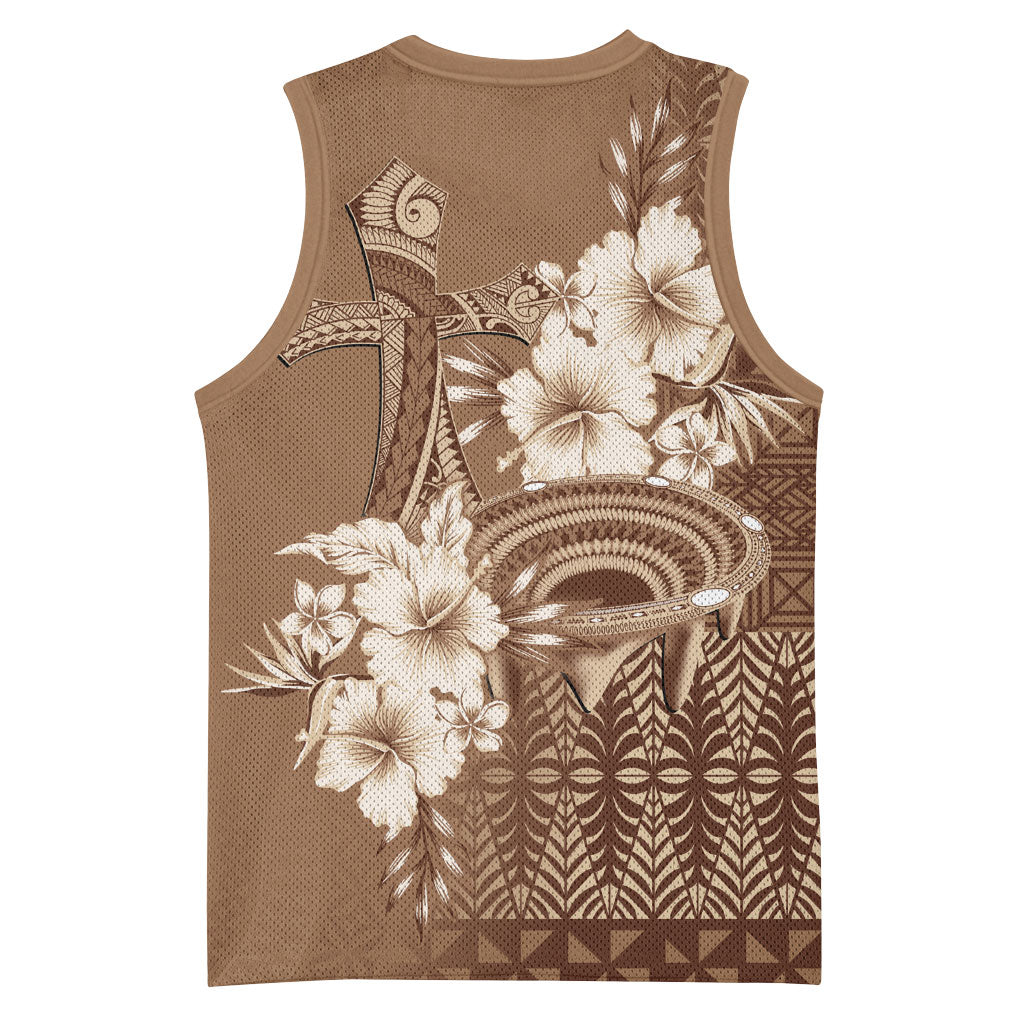 Tonga Ngatu Kupesi Brown Tapa Basketball Jersey Koe Otua Mo Tonga Ko Hoku Tofia LT7 - Polynesian Pride