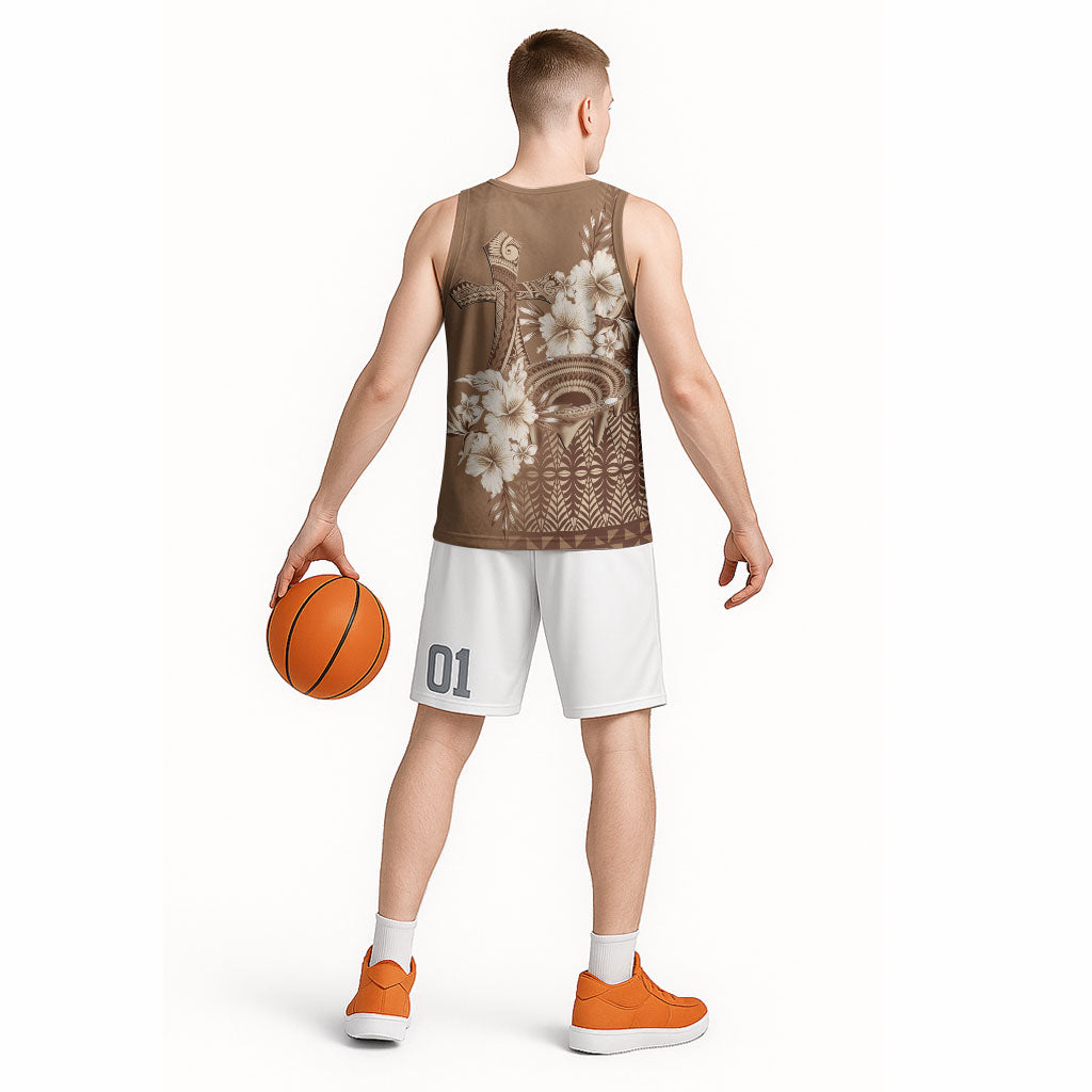 Tonga Ngatu Kupesi Brown Tapa Basketball Jersey Koe Otua Mo Tonga Ko Hoku Tofia LT7 - Polynesian Pride