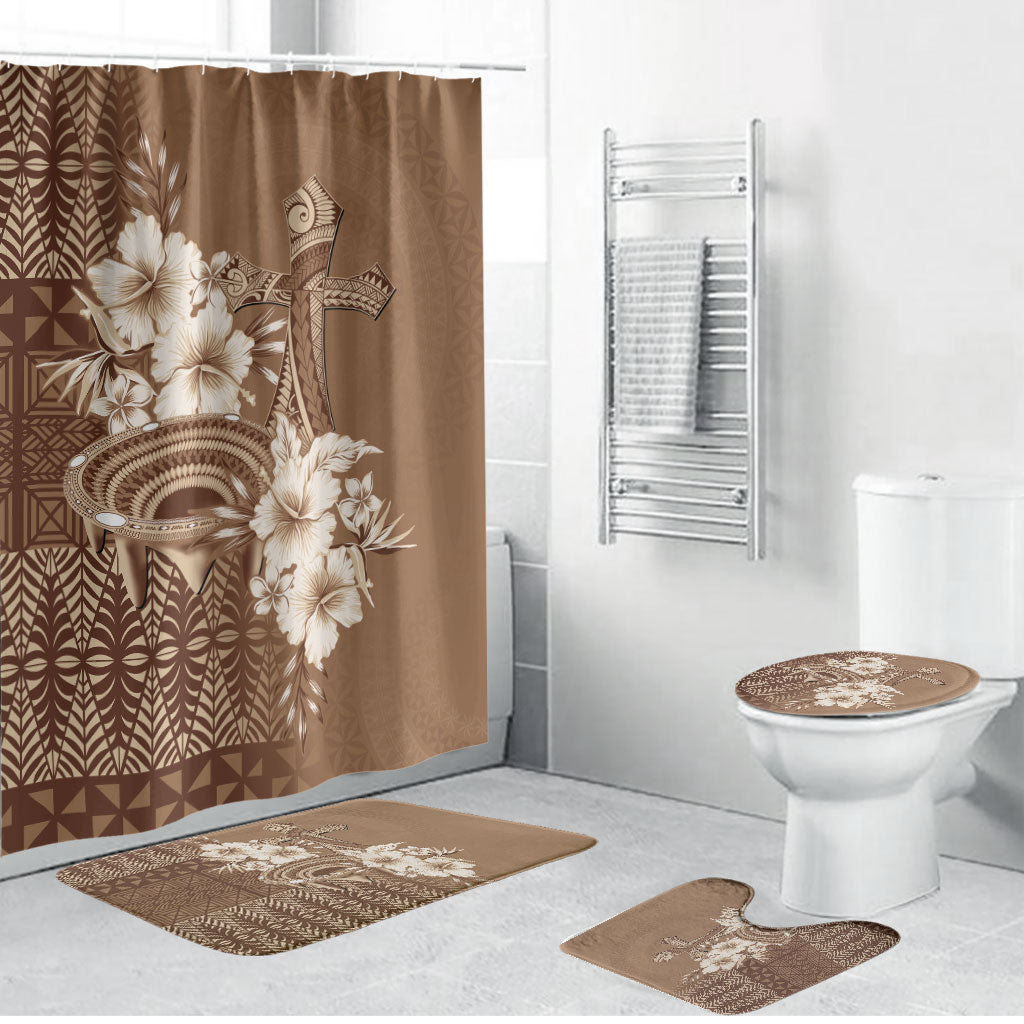 Tonga Ngatu Kupesi Brown Tapa Bathroom Set Koe Otua Mo Tonga Ko Hoku Tofia LT7 Bathroom Set (4 pcs) Mocha - Polynesian Pride