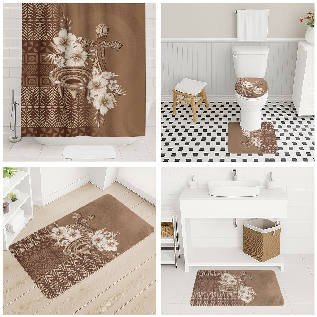 Tonga Ngatu Kupesi Brown Tapa Bathroom Set Koe Otua Mo Tonga Ko Hoku Tofia LT7 - Polynesian Pride