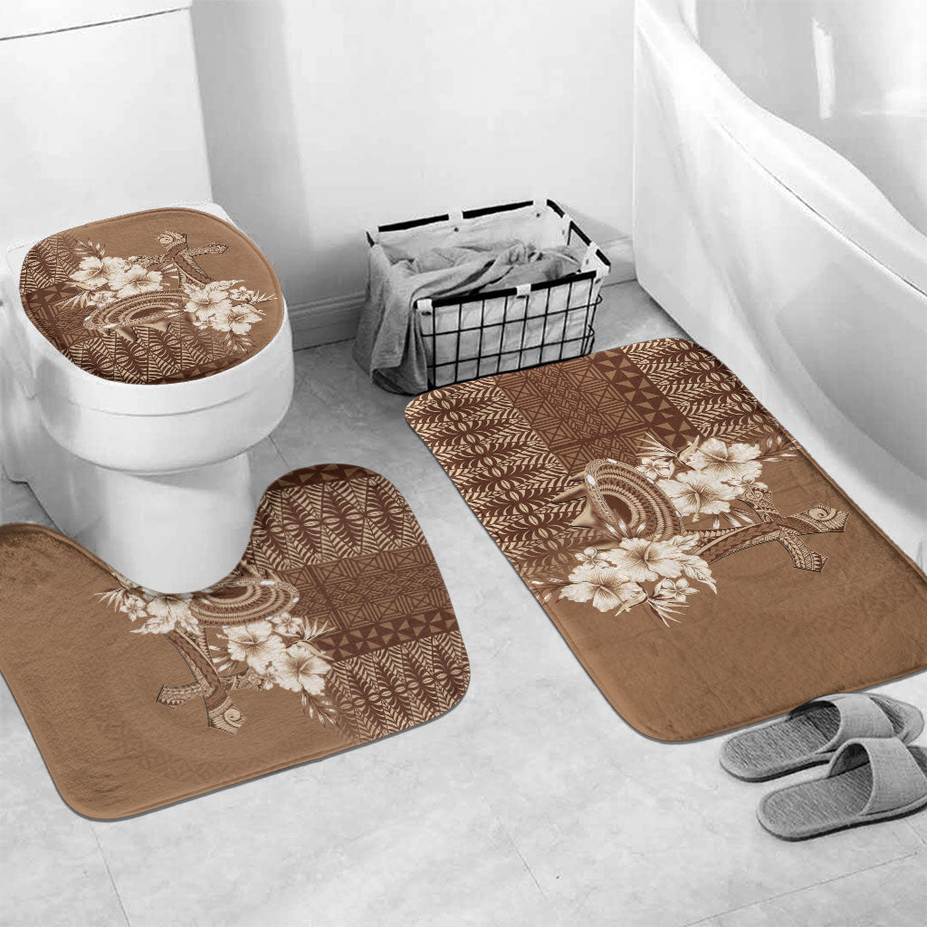 Tonga Ngatu Kupesi Brown Tapa Bathroom Set Koe Otua Mo Tonga Ko Hoku Tofia LT7 Mat Set Only (3 pcs) One Size Mocha - Polynesian Pride