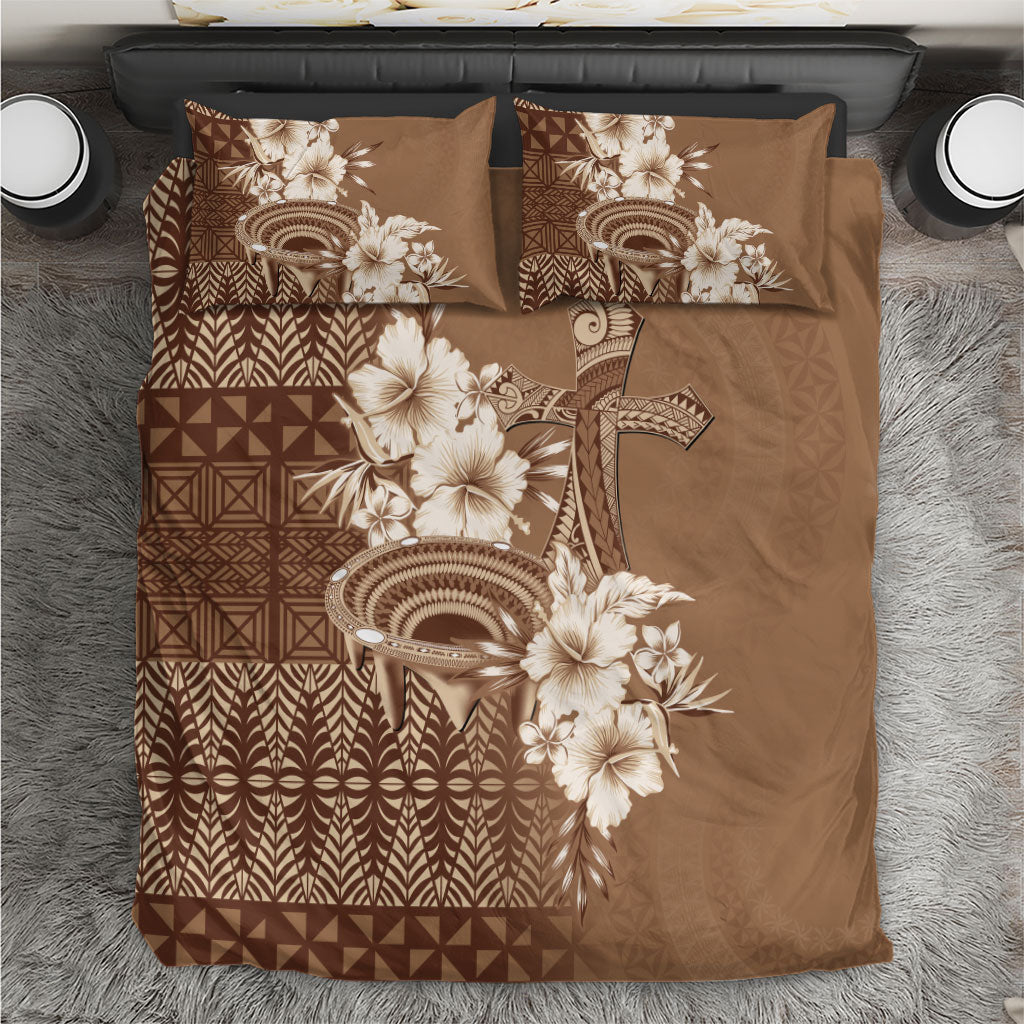 Tonga Ngatu Kupesi Brown Tapa Bedding Set Koe Otua Mo Tonga Ko Hoku Tofia