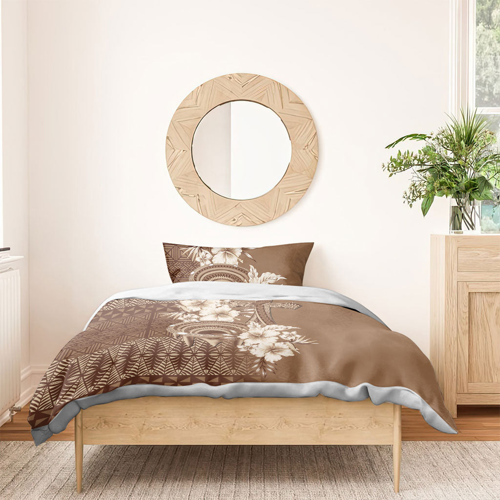 Tonga Ngatu Kupesi Brown Tapa Bedding Set Koe Otua Mo Tonga Ko Hoku Tofia