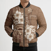 Tonga Ngatu Kupesi Brown Tapa Bomber Puffer Jacket Koe Otua Mo Tonga Ko Hoku Tofia LT7 - Polynesian Pride