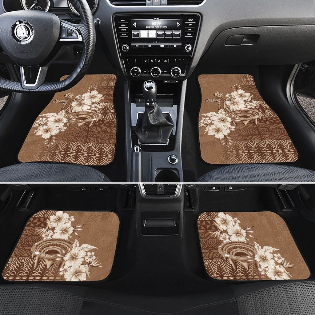 Tonga Ngatu Kupesi Brown Tapa Car Mats Koe Otua Mo Tonga Ko Hoku Tofia LT7 Set 4pcs Mocha - Polynesian Pride