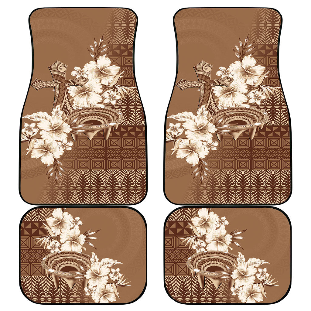 Tonga Ngatu Kupesi Brown Tapa Car Mats Koe Otua Mo Tonga Ko Hoku Tofia LT7 - Polynesian Pride