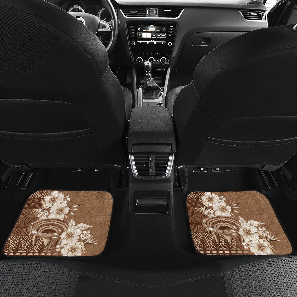 Tonga Ngatu Kupesi Brown Tapa Car Mats Koe Otua Mo Tonga Ko Hoku Tofia LT7 Set 2pcs - Back Mocha - Polynesian Pride